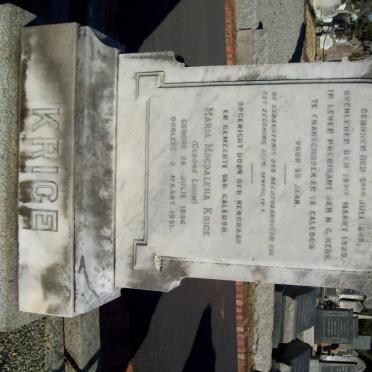 KRIGE J.G. 1848-1920 &amp; Maria Magdalena LOUW 1856-1951