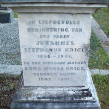 KRIGE Johannes Stephanus 1846-1901 &amp; Anna Maria LOUW 1847-1921
