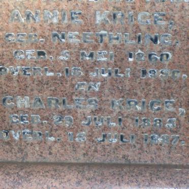 KRIGE Annie nee NEETHLING 1860-1890 :: KRIGE Charles 1885-1887