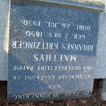 KRITZINGER Matthys Johannes 1890-1950