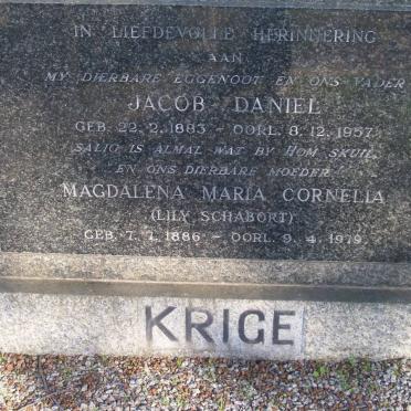 KRIGE Jacob Daniel 1883-1957 &amp; Magdalena Maria Cornelia SCHABORT 1886-1979