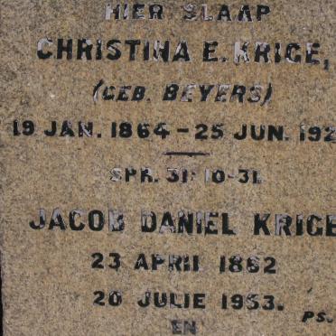 KRIGE Jacob Daniel 1862-1953 &amp; Christina E. BEYERS 1864-1925