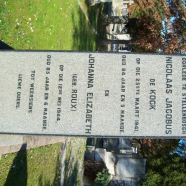 KOCK Nicolaas Jacobus, de -1941 &amp; Johanna Elizabeth ROUX -1944