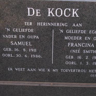 KOCK Samuel, de 1911-1986 &amp; Francina J. SMITH 1908-1981