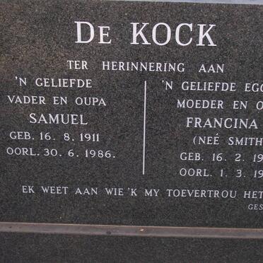 KOCK Samuel, de 1911-1986 &amp; Francina J. SMITH 1908-1981
