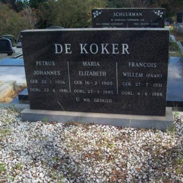 KOKER Petrus Johannes, de 1906-1981 &amp; Maria Elizabeth 1905-1987 :: DE KOKER Francois Willem 1931-1988