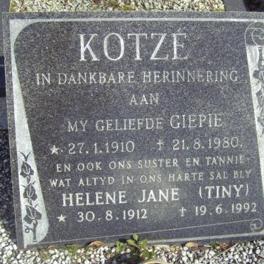 KOTZE Giepie 1910-1980 &amp; Helene Jane 1912-1992