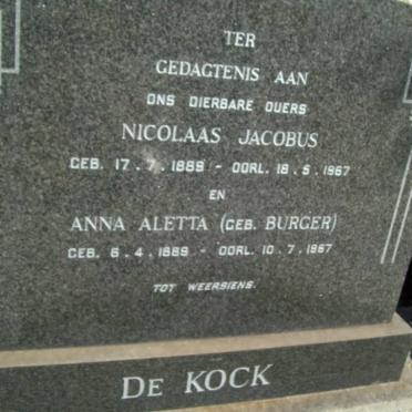KOCK Nicolaas Jacobus, de 1889-1967 &amp; Anna Aletta BURGER 1889-1967