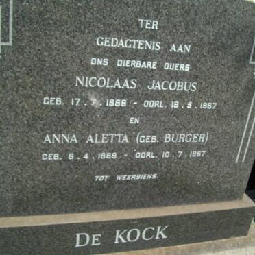 KOCK Nicolaas Jacobus, de 1889-1967 &amp; Anna Aletta BURGER 1889-1967