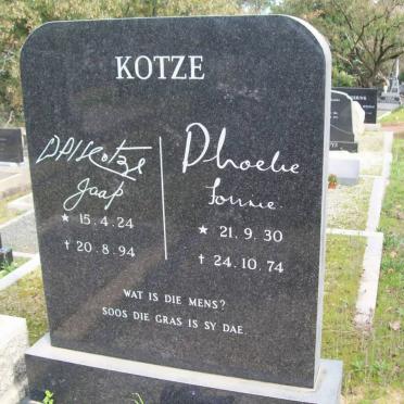 KOTZE D.P.I. 1924-1994 &amp; Phoebe FOURIE 1930-1974