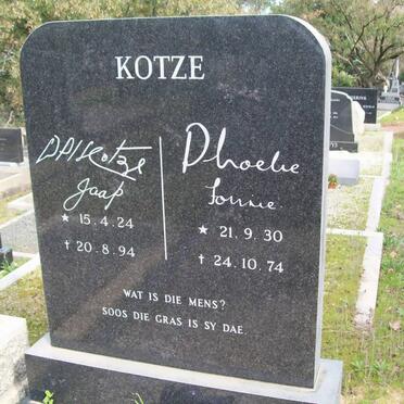 KOTZE D.P.I. 1924-1994 &amp; Phoebe FOURIE 1930-1974