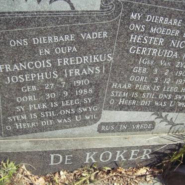KOKER Francois Frederikus Josephus, de 1910-1988 &amp; Hester Nicolina Gertruida VAN ZYL 1907-1977