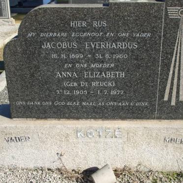 KOTZE Jacobus Everhardus 1899-1960 &amp; Anna Elizabeth DE REUCK 1905-1977