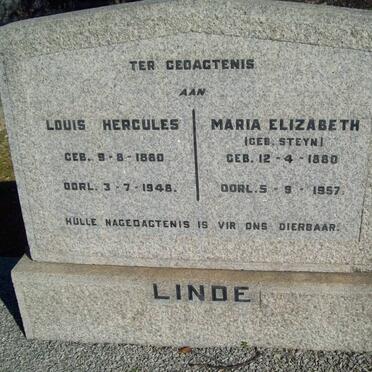 LINDE Louis Hercules 1880-1948 &amp; Maria Elizabeth STEYN 1880-1957