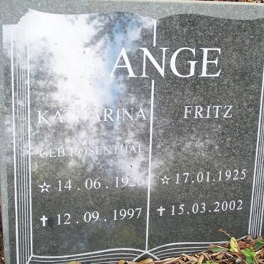 LANGE Fritz 1925-2002 &amp; Katharina ROSENTHAL 1926-1997