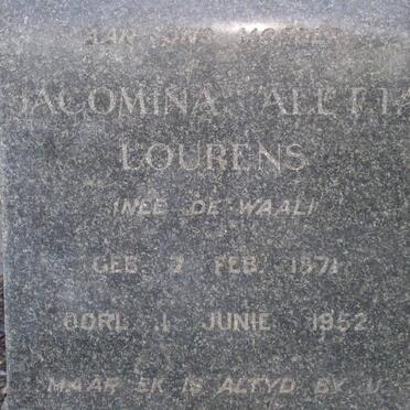 LOURENS Jacomina Aletta nee DE WAAL 1871-1952
