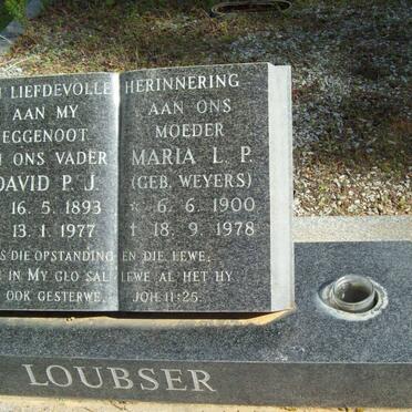 LOUBSER David P.J.1893-1977 &amp; Maria L.P. WEYERS 1900-1978