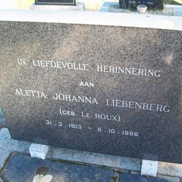LIEBENBERG Aletta Johanna nee LE ROUX 1913-1966