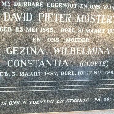 MOSTERT David Pieter 1865-1952 &amp; Gezina Wilhelmina Constantia CLOETE 1887-1963
