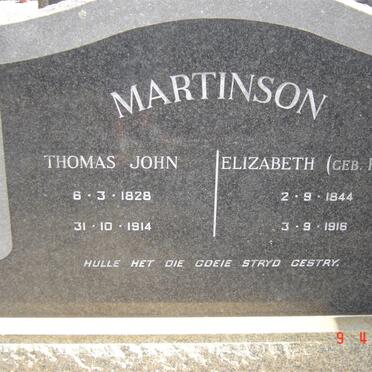 MARTINSON Thomas John 1828-1914 &amp; Elizabeth ROUX 1844-1916