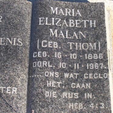 MALAN Maria Elizabeth nee THOM 1886-1967