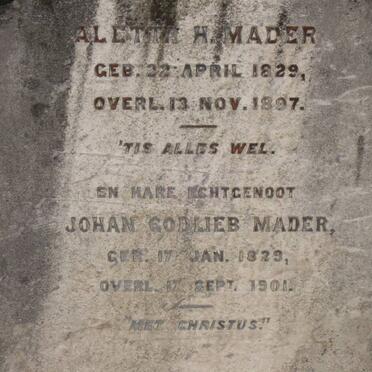MADER Johan Godlieb 1829-1901 &amp; Aletta H. 1829-1897