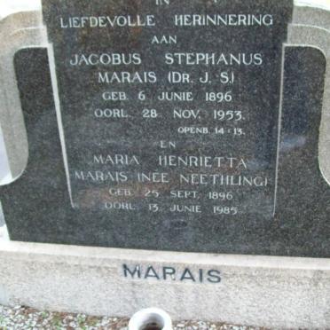 MARAIS Jacobus Stephanus 1896-1953 &amp; Maria Henrietta NEETHLING 1896-1985
