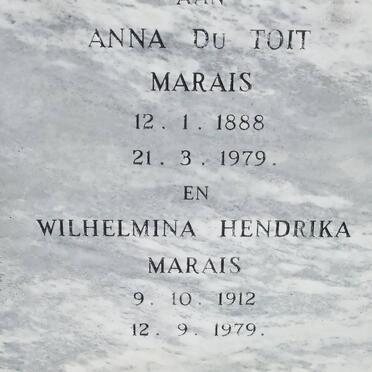 MARAIS Anna du Toit 1888-1979 :: MARAIS Wilhelmina Hendrika 1912-1979