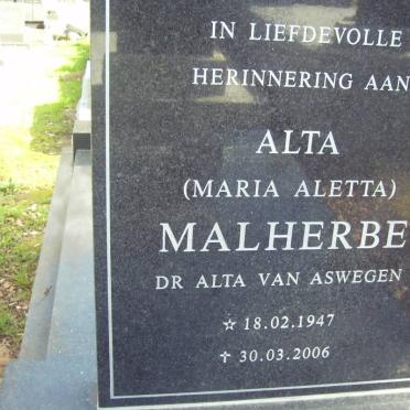 MALHERBE Maria Aletta nee VAN ASWEGEN 1947-2006