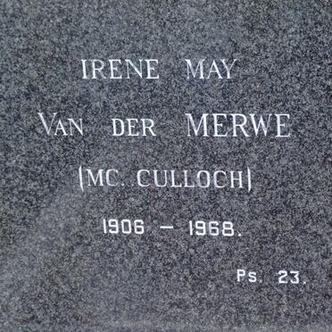 MERWE Irene May, van der nee Mc.CULLOCH 1906-1968