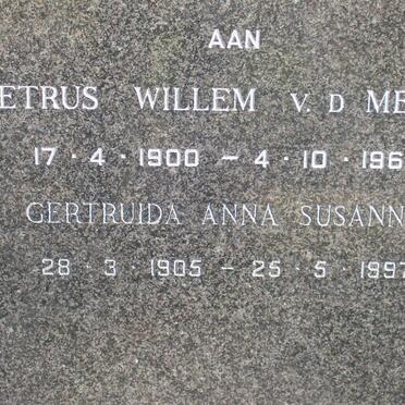 MERWE Petrus Willem, v.d. 1990-1965 &amp; Gertruida Anna  Susnna 1905-1997