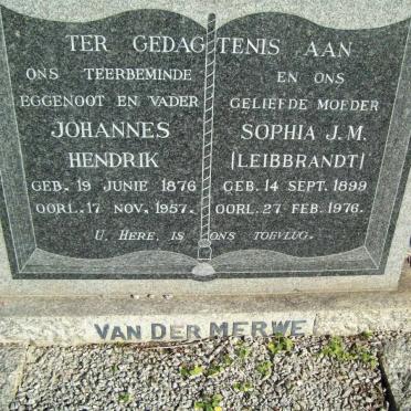 MERWE Johannes Hendrik, van der 1876-1957 &amp; Sophia J.M. LEIBRANDT 1899-1976
