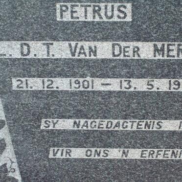 MERWE Petrus L.D.T., van der 1901-1960