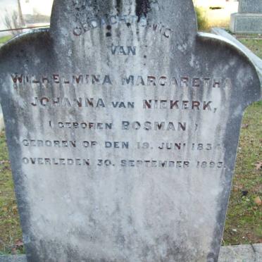 NIEKERK Wilhelmina Margaretha Johanna, van nee BOSMAN 1834-1893