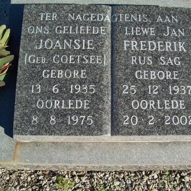 NIEKERK Frederik, van 1937-2002 &amp; Joansie COETSEE 1935-1975
