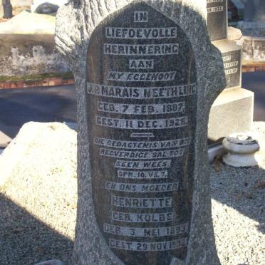 NEETHLING J.P. Marais 1887-1928 &amp; Henriette KOLBE 1893-1982