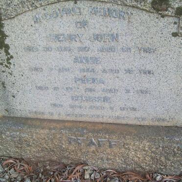 PFAFF Henry John -1917 :: PAFF  Annie -1944 :: PFAFF Peena -1916 :: PFAFF Chrissie -1904