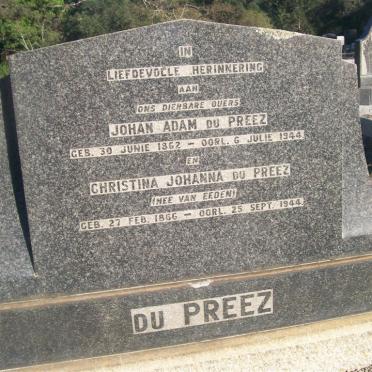 PREEZ Johan Adam, du 1862-1944 &amp; Christina Johanna VAN EEDEN 1866-1944