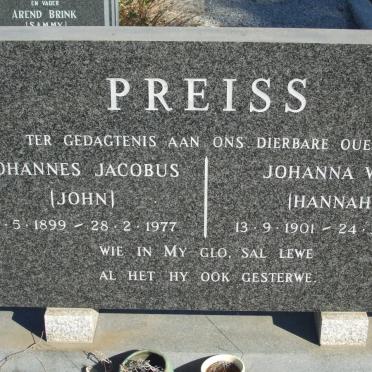 PREISS Johannes Jacobus 1899-1977 &amp; Johanna W.C. 1901-1976