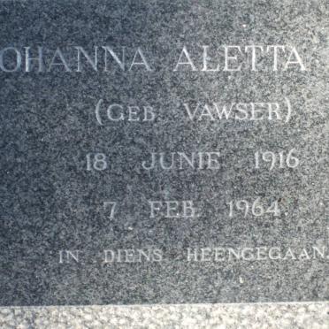 PIEK Johanna Aletta nee VAWSER 1916-1964