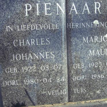 PIENAAR Charles Johannes 1922-1980 &amp; Marjory Maud 1925-1986