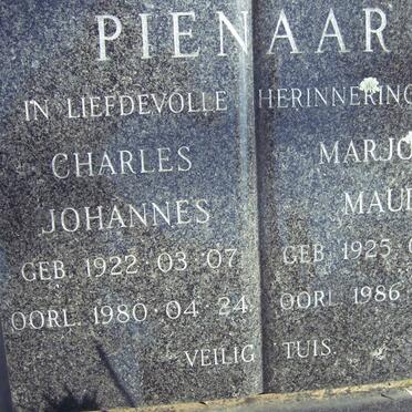 PIENAAR Charles Johannes 1922-1980 &amp; Marjory Maud 1925-1986