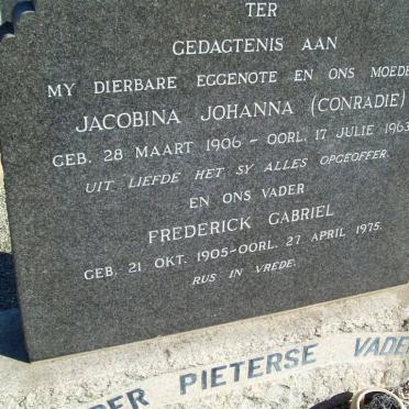 PIETERSE Frederick Gabriel 1905-1975 &amp; Jacobina Johanna CONRADIE 1906-1963