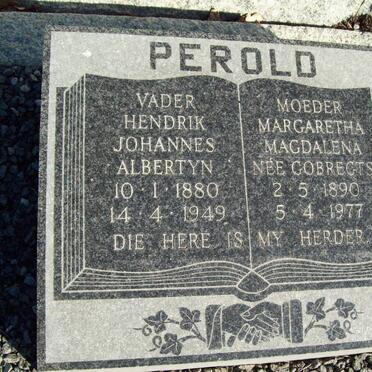 PEROLD Hendrik Johannes Albertyn 1880-1949 &amp; Margaretha Magdalena GOBREGTS 1890-1977
