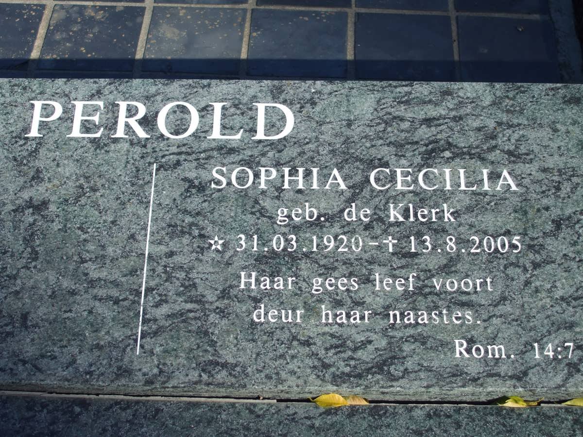 PEROLD Sophia Cecilia nee DE KLERK 1920-2005