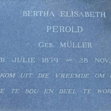 PEROLD Bertha Elisabeth nee MULLER 1879-1963