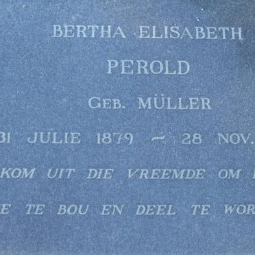 PEROLD Bertha Elisabeth nee MULLER 1879-1963