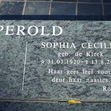 PEROLD Sophia Cecilia nee DE KLERK 1920-2005