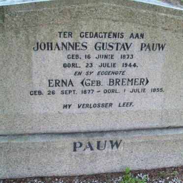 PAUW Johannes Gustav 1873-1944 &amp; Erna BREMER 1877-1955