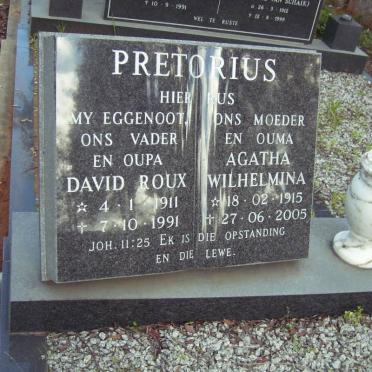 PRETORIUS David Roux 1911-1991 &amp; Agatha Wilhelmina 1915-2005